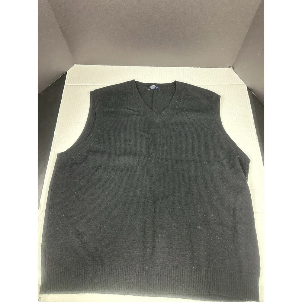 Club Room 100% Lambswool Sweater Vest Mens XL Black  Sleeveless V Neck Pullover